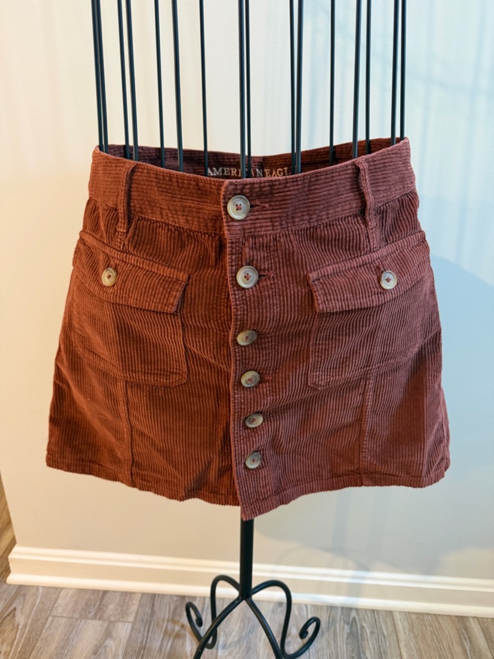 American Eagle Outfitters Rust Corduroy Button-Front Mini Skirt with Pockets